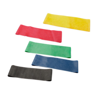 CanDo® Band Exercise Loop - 5-Piece Set (10"), (1 each: Yellow, Red, Green, Blue, Black)
