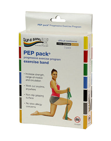 Sup-R Band Latex Free Exercise Band - PEP pack, 3-piece set (1 each: black, silver, gold)