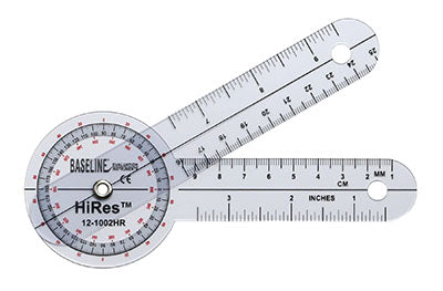 Baseline® Plastic Goniometer - HiRes 360 Degree Head - 6 inch Arms, 25-pack
