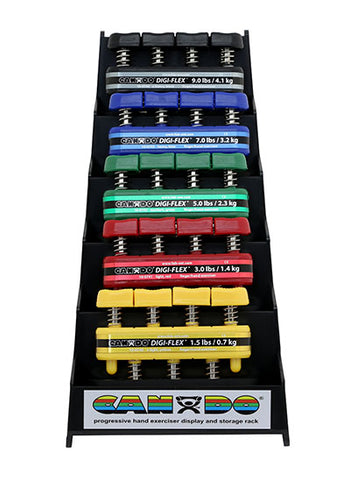 CanDo® Digi-Flex hand exerciser - set of 5 (yellow through black), with plastic rack