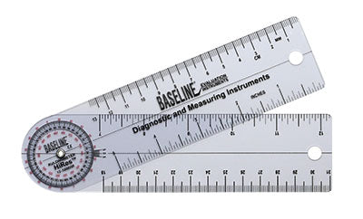 Baseline® Plastic Goniometer - Rulongmeter Style - HiRes 360 Degree Head - 6 inch Arms, 25-pack