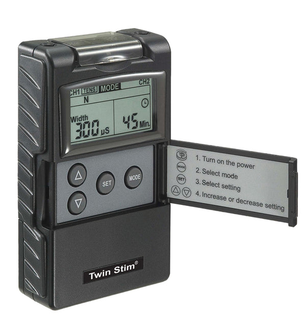 Digital 2-channel EMS/TENS unit, portable/battery, complete