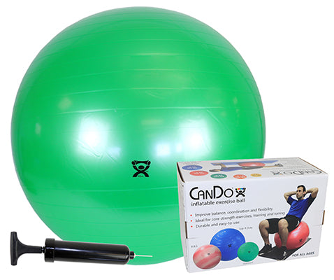 CanDo® Inflatable Exercise Ball - Economy Set - Green - 26 inch ball, Pump, Retail Box